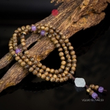 Vòng Trầm Hương 108 hạt rục cận chìm mix đá tím