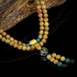 Chuỗi trầm hương 108 hạt 6 li banh mix đá và charm bạc