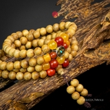 Chuỗi trầm hương 108 hạt 7 li banh mix đá Tây Tạng