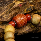 Vòng trầm hương lu thống 12 li mix đá lu thống đỏ