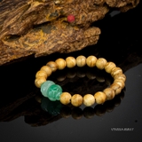 Vòng trầm hương tròn banh bông 8 li mix ngọc đài sen xanh