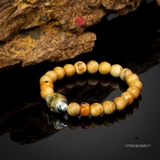 Vòng trầm hương tròn banh bông 8 li mix charm bạc