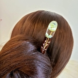 TRÂM CÀI TÓC GỖ-RESIN & SNOWY XANH 2 HOA