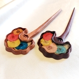 Trâm cài tóc gỗ- resin-cánh quạt- HOA CÚC