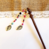 Trâm cài tóc tua rua gỗ hạt nhiều màu ( 2 dây )