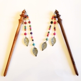 Trâm cài tóc tua rua gỗ hạt nhiều màu ( 2 dây )