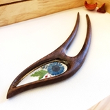 Trâm cài tóc gỗ- resin- 2quelượn-cúc xanh mix-114