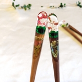 Trâm cài tóc gỗ-resin-ống-snowyxanhlá 127
