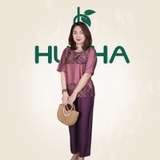 (Mã HA02) -Đồ trung niên nữ HUY HÀ, chất vải lụa tơ tằm, áo cổ tròn quần 9 tất