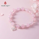 Vòng tay phong thủy đá thạch anh hồng phối charm bánh xe