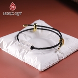 Vòng tay dây thép lu thống thạch anh trắng khắc kim tiền 9x17mm