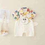 Bộ body cộc tay giả yếm áo in họa tiết khủng long cho bé