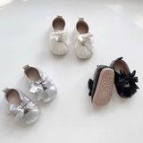 Giày da tập đi 2 nơ vải mềm chống trượt cho bé gái