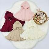 Áo choàng len cúc giữa có mũ phong cánh Hàn Quốc cho bé gái