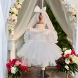 Body váy ren phối lưới mềm kèm turban cho bé