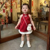 Set áo yếm gấm quần bí phồng cho bé gái