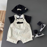 Set body yếm trắng phối áo đen cho bé