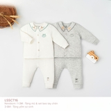 Bộ dài sơ sinh cài giữa LiL cổ thêu họa tiết kèm phụ kiện