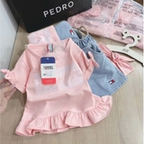 Set bộ áo phông chân váy jean Tom kèm turban cho bé