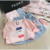 Set bộ áo phông chân váy jean Tom kèm turban cho bé