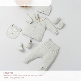 Bộ dài sơ sinh cài giữa LiL cổ thêu họa tiết kèm phụ kiện
