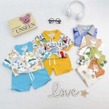 Bộ cộc tay cổ bâu Minwoo baby in họa tiết cho bé trai