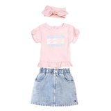 Set bộ áo phông chân váy jean Tom kèm turban cho bé