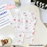 Bộ dài sơ sinh cài giữa Avasler trắng in họa tiết