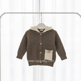 Áo khoác len Cardigan có mũ phối màu cho bé