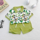 Bộ cộc tay cổ bâu Minwoo baby in họa tiết cho bé trai