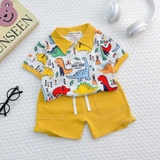 Bộ cộc tay cổ bâu Minwoo baby in họa tiết cho bé trai