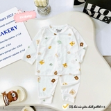 Bộ dài sơ sinh cài giữa Avasler trắng in họa tiết