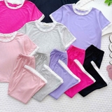 Bộ cộc tay quần dài ống loe viền ren Minkymom cho bé