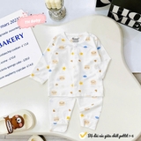 Bộ dài sơ sinh cài giữa Avasler trắng in họa tiết