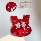 Set body đỏ cánh tiên cún con nơ trắng cho bé