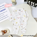 Bộ dài sơ sinh cài giữa Avasler trắng in họa tiết