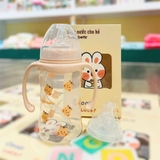 Bình sữa cổ rộng có tay cầm Yumi Bear kèm ống hút cho bé 240ml