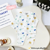 Bộ dài sơ sinh cài giữa Avasler trắng in họa tiết