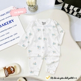 Bộ dài sơ sinh cài giữa Avasler trắng in họa tiết