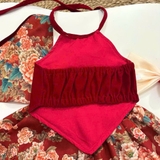 Set yếm nhung đỏ váy hoa kèm khăn trùm đầu cho bé