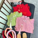 Set áo dài BB Bebé gấm tơ ánh kim kèm mấn cho bé