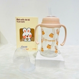 Bình sữa cổ rộng có tay cầm Yumi Bear kèm ống hút cho bé 240ml