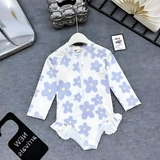 Đồ bơi bikini tay dài liền thân họa tiết hoa tím cho bé gái