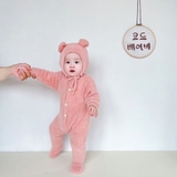 Bộ body len lông tai gấu liền thân giữ ấm cho bé