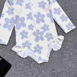 Đồ bơi bikini tay dài liền thân họa tiết hoa tím cho bé gái