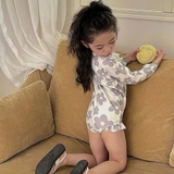 Đồ bơi bikini tay dài liền thân họa tiết hoa tím cho bé gái