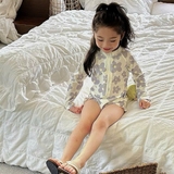 Đồ bơi bikini tay dài liền thân họa tiết hoa tím cho bé gái