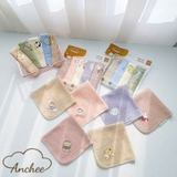 Set 5 khăn sữa xô muslin Anchee màu in hình động vật