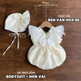 Body cổ tim ren vân hoa be cánh tiên kèm nón vải