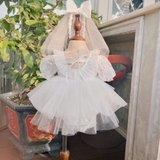 Body váy ren phối lưới mềm kèm turban cho bé